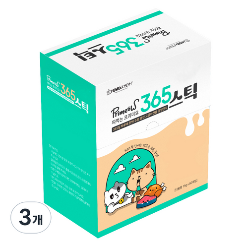 프리미요 고양이 짜먹는 365스틱 영양제, 60회분, 눈물개선/눈건강, 3개