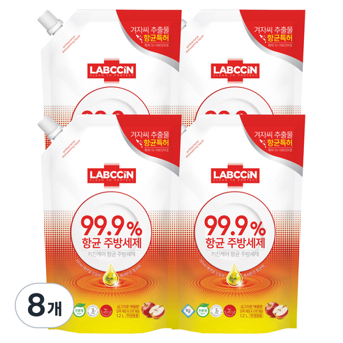 랩신 항균 주방세제 파우치 싱그러운 애플향, 8개, 1.2L