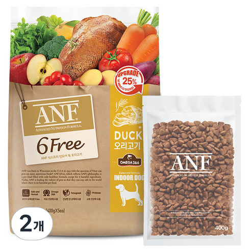 ANF 식스프리 인도어 독 오리고기 건식사료, 오리, 2kg, 2개
