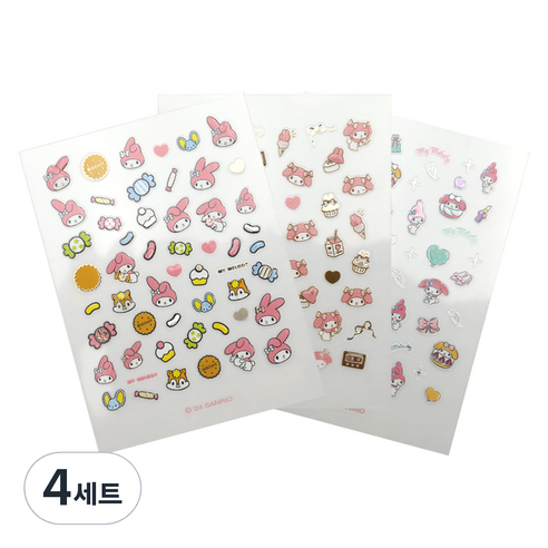 산리오 마이멜로디 네일스티커 3종 세트, 4세트, 혼합색상
