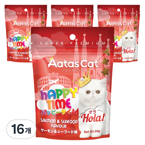 아타스캣 전연령 해피타임 고양이 건식 사료, 60g, 16개