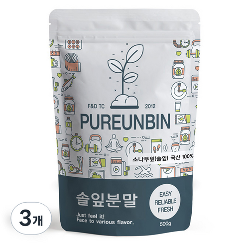 푸른빈 솔잎 분말, 3개, 500g