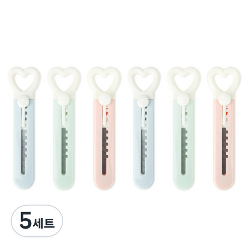 인디케이 하트 손잡이 미니칼 3종 x 2p 세트, 혼합색상, 5세트