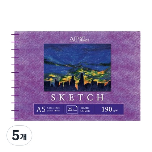 두성 아트프린스 스케치 스프링 스케치북 190g S05, A5, 25매, 5개