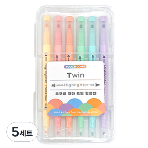 투코비 코마 트윈 형광펜 6종 세트, 혼합색상, 5세트