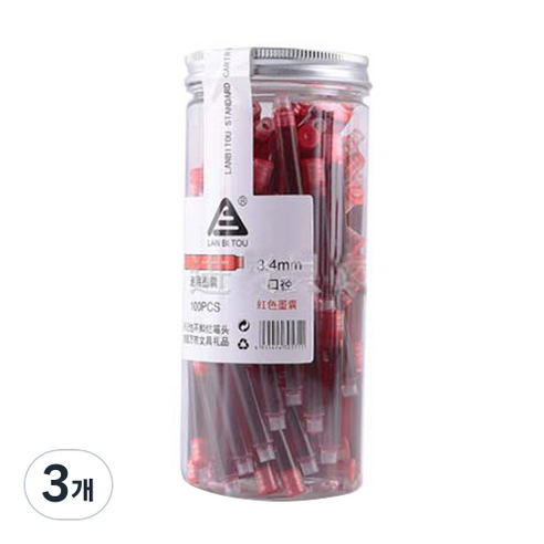 tramol 타사 호환 가능 만년필 잉크 100p, 레드, 3개