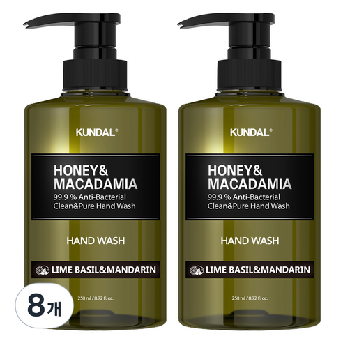 쿤달 허니 앤 마카다미아 클린 앤 퓨어 핸드워시 라임바질 앤 만다린향, 258ml, 8개