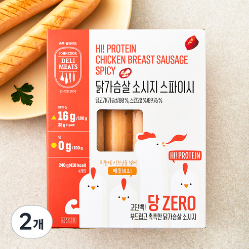 존쿡델리미트 하이프로틴 닭가슴살 소시지 스파이시 4개입, 240g, 2개
