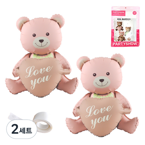파티쇼 생일 프로포즈 곰돌이 은박 풍선 러브 하트 2p + 글루닷 접착 스티커 세트, 핑크(곰돌이 은박 풍선), 핑크(곰돌이 은박 풍선), 2세트