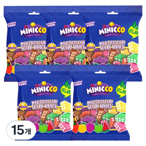 미니꼬 멀티컬러 사우어 브릭 비건젤리, 50g, 15개