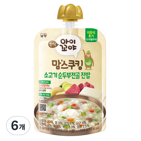 아이꼬야 맘스쿠킹 레토르트 이유식, 100g, 6개, 순두부찌개 진밥