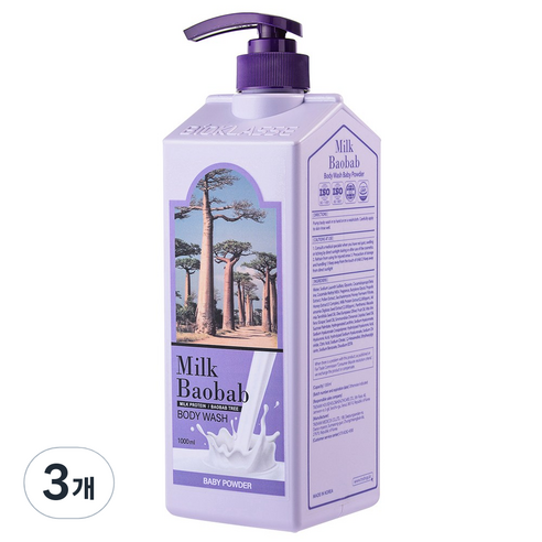 밀크바오밥 대용량 바디워시 베이비파우더향, 1000ml, 3개
