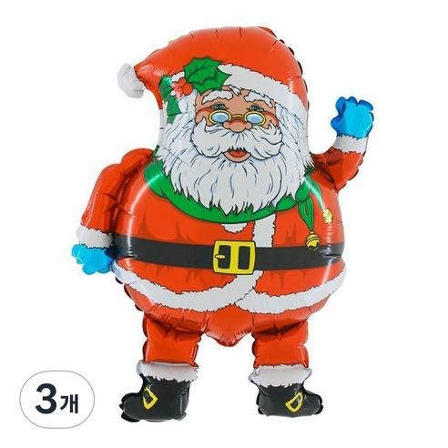 GRABO 레트로감성 안경 쓴 산타 은박풍선, 혼합색상, 3개