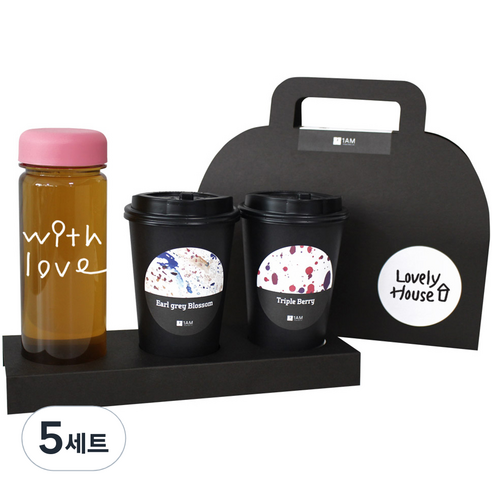 1AM 쥬뗌므 블랜딩 프리미엄 차세트 분홍뚜껑, 보틀 + 스티커 THANK U + 얼그레이 블라썸 3p + 트리플 베리 3p + 패키지 블랙 Lovely H, 5세트