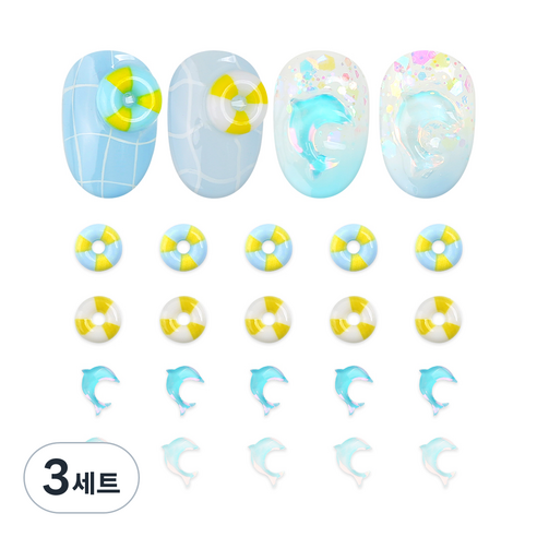 젤로젤로 네일파츠 4종 x 5p 세트, 3세트, JCP-06 여름튜브돌고래 실버