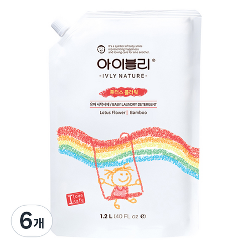 아이블리네이쳐 대나무 성분 유아세제 로터스 플라워향 1.2L, 6개