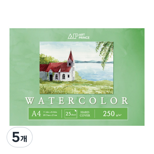 두성 아트프린스 워터컬러 수채화용 무선 스케치북 250g W08, A4, 25매, 5개
