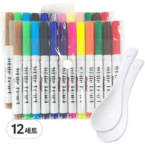 동아피엠에스 워터 보드마카 플로팅펜 12종 x 2p + 도구 2p 세트, 빨강, 핑크, 주황, 노랑, 연두, 초록, 하늘, 파랑, 보라, 연갈, 흑갈, 검정, 12세트