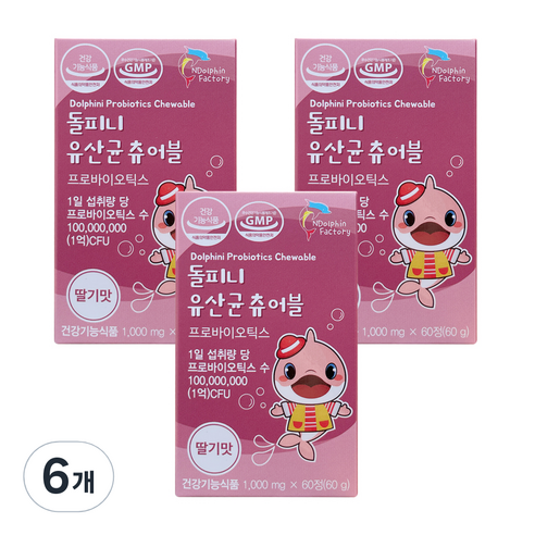 엔돌핀팩토리 돌피니 유산균 츄어블 딸기맛 60g, 60정, 6개