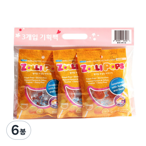 졸리팝 막대사탕 오렌지맛, 40g, 6개