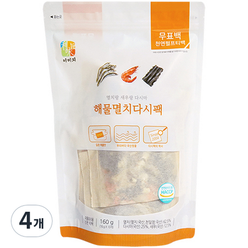 석하 멸치랑 새우랑 다시마 해물 멸치 다시팩, 160g, 4개