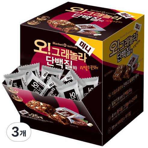 오리온 오 그래놀라 단백질바 미니 디스팬서 25p, 300g, 3개