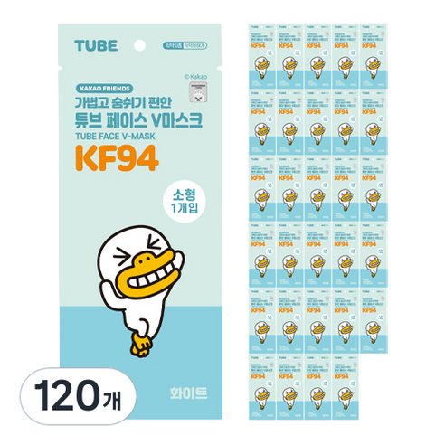 카카오프렌즈 튜브 페이스 브이마스크 소형 KF94, 1개입, 120개, 화이트