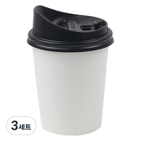 아이엔피 종이컵 화이트무지 300ml 50p + 롱개폐 뚜껑 50p 세트, 3세트