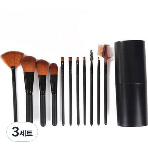 더벨라 페이스 메이크업 파우더 브러쉬 12종 세트, 3세트, 블랙