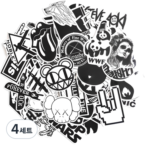 캐리어스티커 노트북 스트릿 블랙앤화이트3 스티커 60종 세트, 혼합색상, 4세트