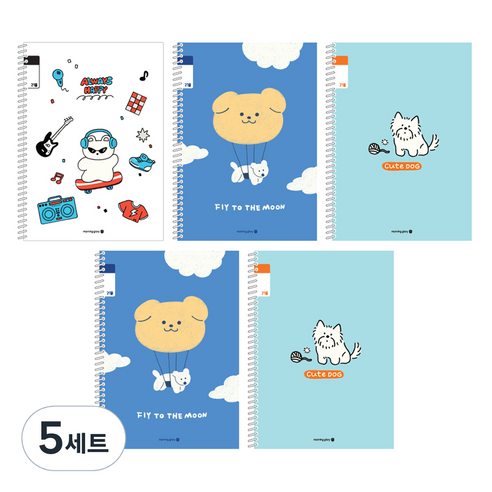 모닝글로리 채움노트 초등 스프링 노트 3-6 무제 21줄 3종 + 랜덤발송 2p 세트 A, 락스타고양이, 날아라강아지, 큐트독, 5세트