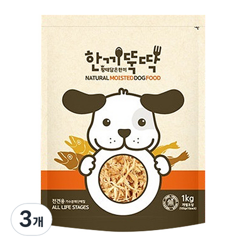 한끼뚝딱 전연령 강아지 황태담은 소프트사료, 양, 1kg, 3개