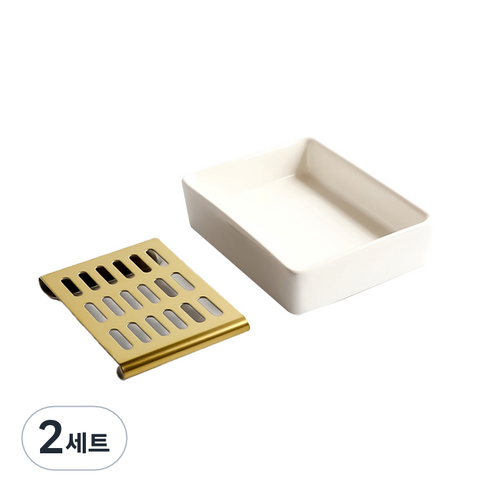 아토소 도자스텐 비누 받침대 디쉬 + 트레이 세트, 디쉬(백자), 트레이(골드), 2세트
