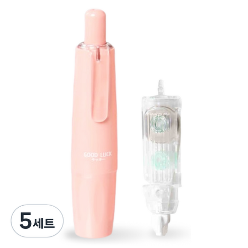 쿠말 360도 회전 접착 양면 풀테이프 6mm x 5m + 리필 세트, 파스텔핑크, 5세트