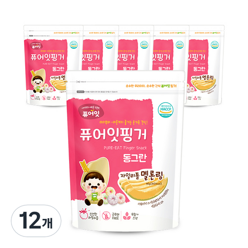 퓨어잇 핑거 동그란 자일리톨 멜론링, 멜론, 40g, 12개