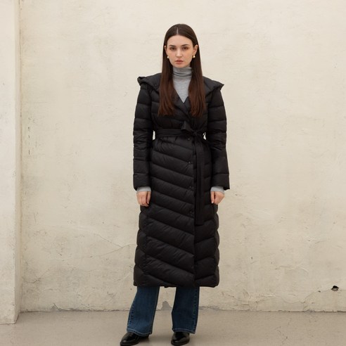 따뜻함과 스타일을 동시에 채울 수 있는 ELLE PARIS 여성 경량 덕다운 후드 코트