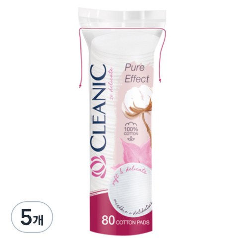 클레아닉 퓨어 이펙트 소프트 터치 화장솜, 80개입, 5개