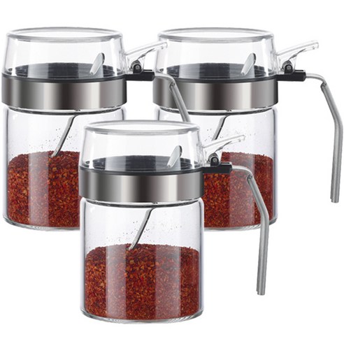 카페로메오 내열유리 손잡이 양념통 세트, 1세트, 양념통 300ml 3p + 스푼 3p + 스티커 12종