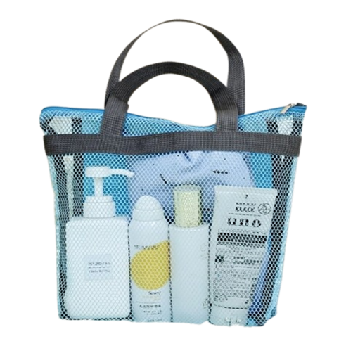 알파커머스 물빠지는 포켓 메쉬 목욕가방, 블루