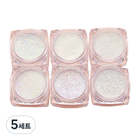 NAILNARA 화이트 판타지아 소입자 네일 글리터 6종 세트, 혼합색상, 5세트