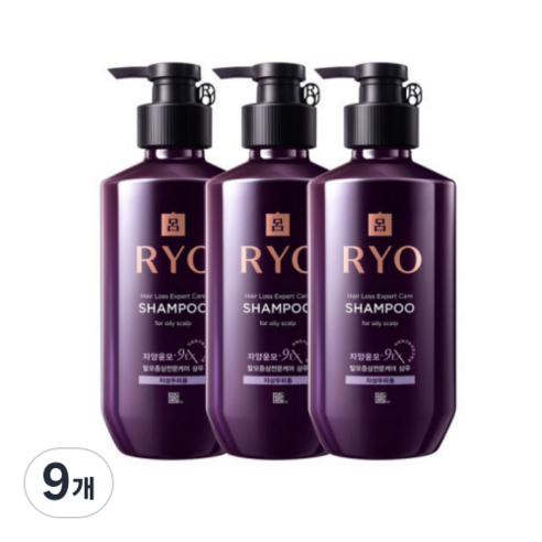 려 자양윤모 9EX 탈모증상전문케어 지성두피용 샴푸, 400ml, 9개