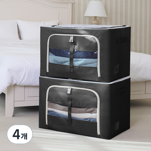 조은리빙 프리미엄 스틸 와이어 옷정리 이불보관 리빙박스 100L, 블랙, 100L, 4개