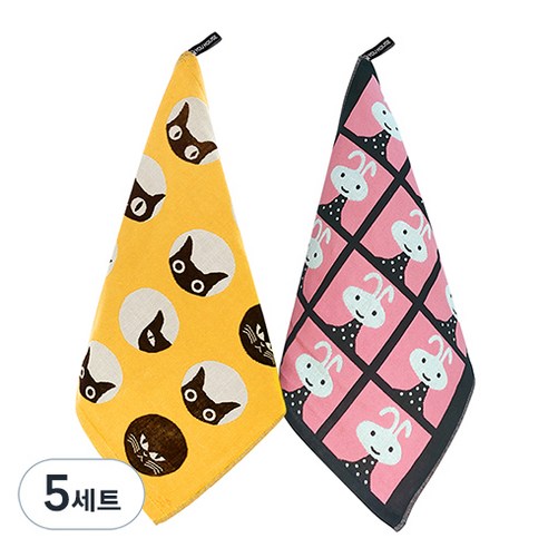 북유럽풍 순면 일러스트 면행주 2종 세트, 5세트, 007 행복고양이, 랜덤발송
