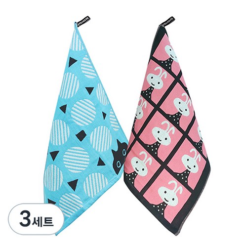 북유럽풍 순면 일러스트 면행주 2종 세트, 3세트, 018 써클캣스카이, 랜덤발송