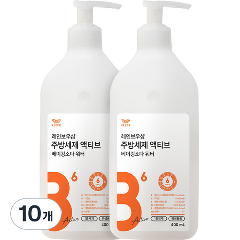 레인보우샵 주방세제 액티브 베이킹소다 워터, 10개, 400ml