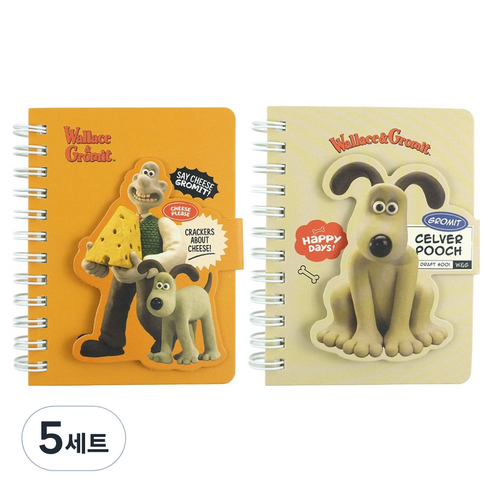 핑크풋 월레스와 그로밋 마그넷 수첩 2종 세트, 오렌지, 베이지, 5세트