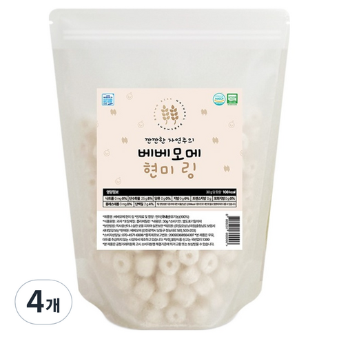 베베모메 링 떡뻥 아기 유기농 간식, 30g, 4개, 현미