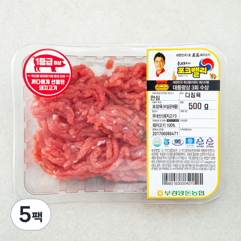 포크밸리 안심 1등급이상 다짐육 (냉장), 500g, 5팩
