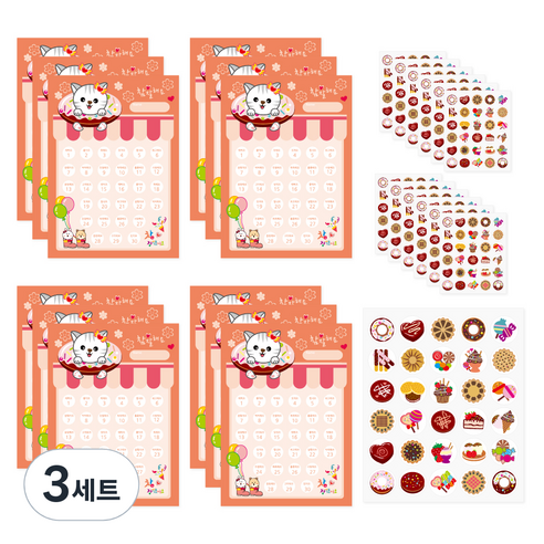 애니멀 칭찬 스티커판 12p + 스티커 12p 세트, 고양이, 3세트
