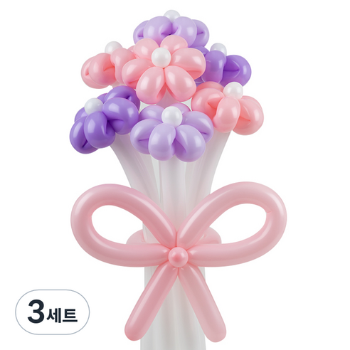 셈퍼텍스 요술풍선 데이지 튤립 꽃다발 만들기 세트, 핑크라일락 3색혼합, 3세트
